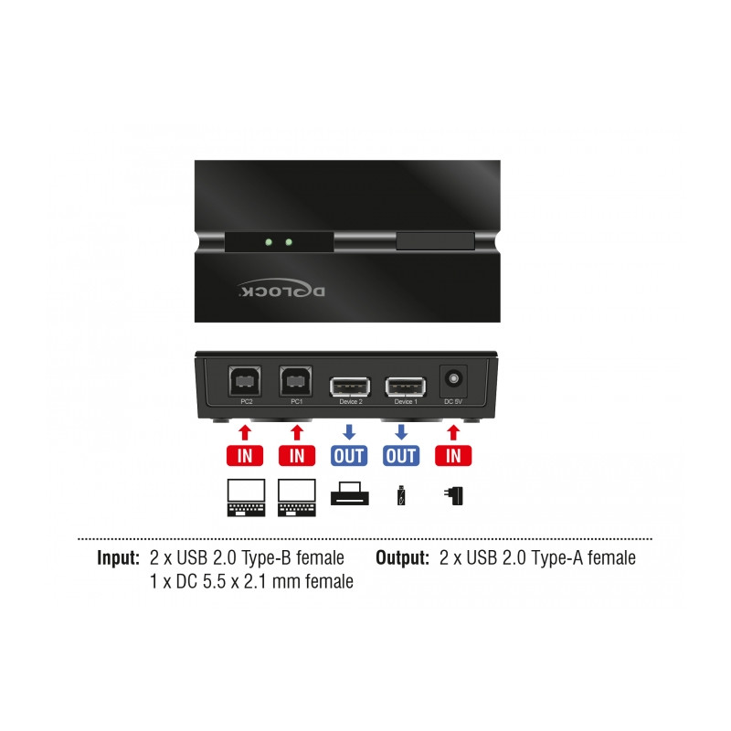 Delock USB 2.0 Switch für 2 PC an 2 Geräte