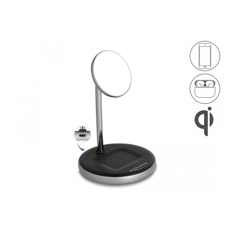 Delock Wireless Charger 2 in 1 mit 5 W / 7,5 W / 10 W / 15 W - Qi