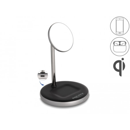 Delock Wireless Charger 2 in 1 mit 5 W / 7,5 W / 10 W / 15 W - Qi