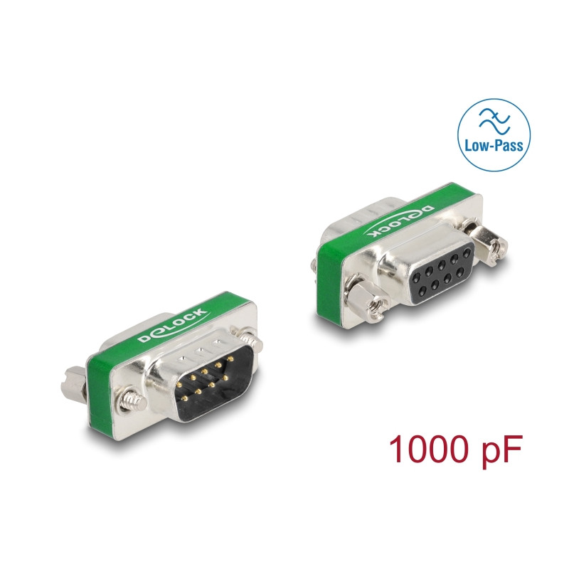 Delock HF/EMI Entstörfilter D-Sub 9 Pin Stecker zu Buchse mit Tiefpass kapazitiv