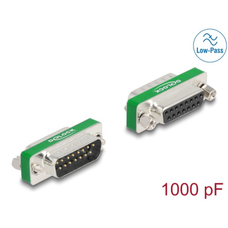 Delock HF/EMI Entstörfilter D-Sub 15 Pin Stecker zu Buchse mit Tiefpass kapazitiv