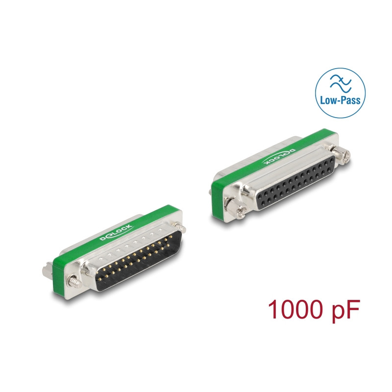 Delock HF/EMI Entstörfilter D-Sub 25 Pin Stecker zu Buchse mit Tiefpass kapazitiv