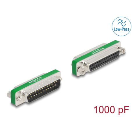 Delock HF/EMI Entstörfilter D-Sub 25 Pin Stecker zu Buchse mit Tiefpass kapazitiv