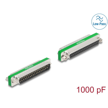 Delock HF/EMI Entstörfilter D-Sub 37 Pin Stecker zu Buchse mit Tiefpass kapazitiv