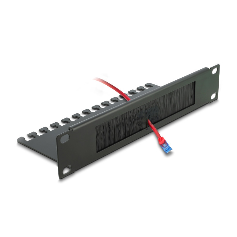Delock 10″ Kabelmanagement Bürstenleiste mit Kabelabfangplatte 1 HE schwarz