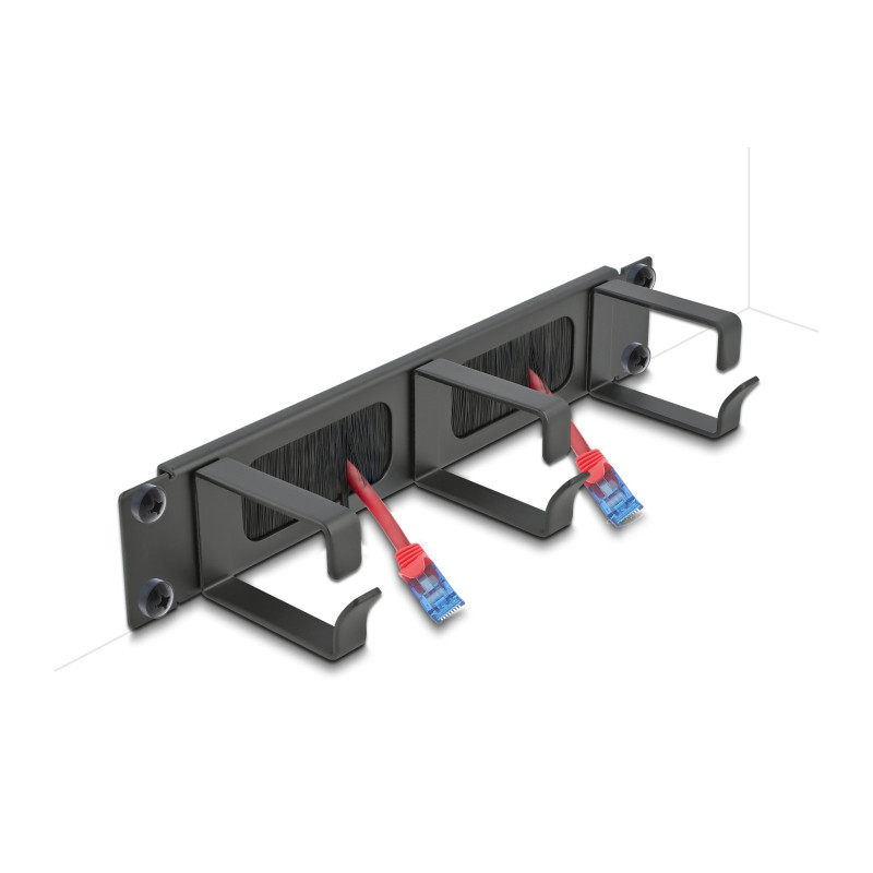 Delock 10″ Kabelmanagement Bürstenleiste mit 3 Bügeln 1 HE schwarz