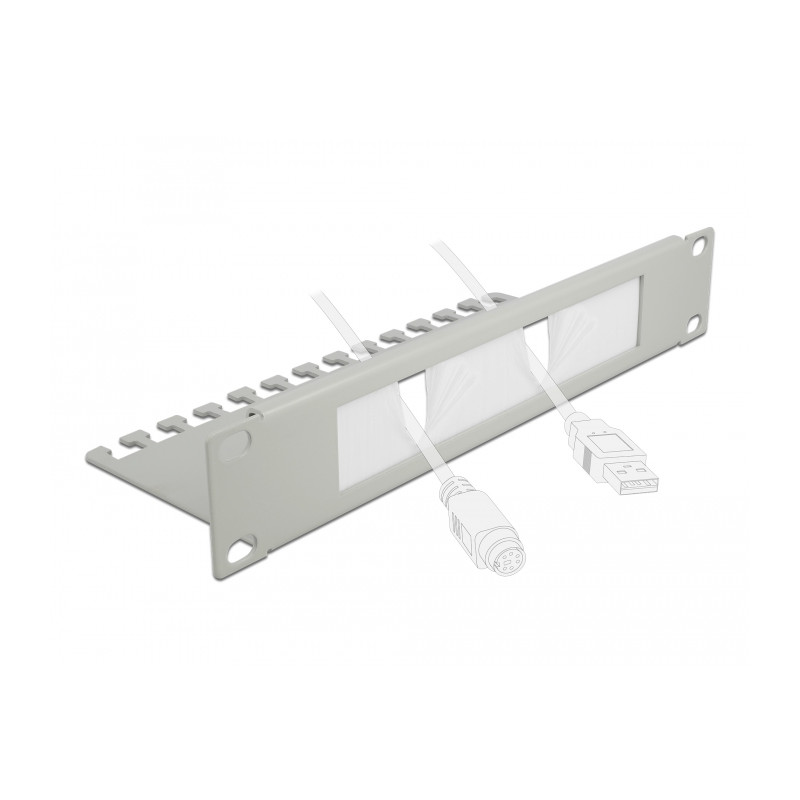 Delock 10″ Kabelmanagement Bürstenleiste mit Kabelabfangplatte 1 HE grau