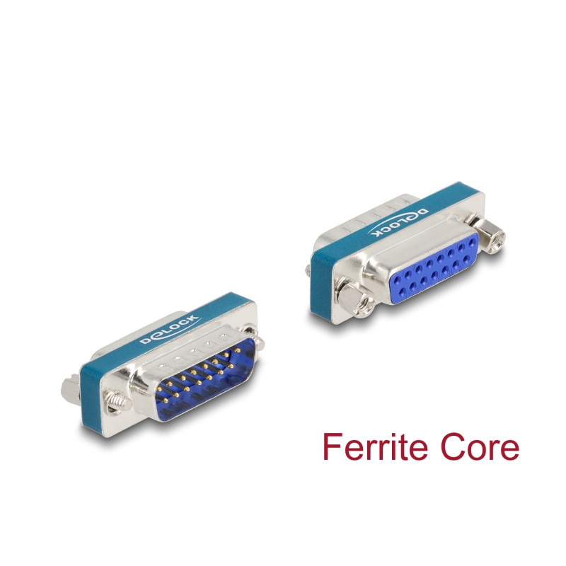 Delock HF/EMI Entstörfilter D-Sub 15 Pin Stecker zu Buchse mit Tiefpass induktiv