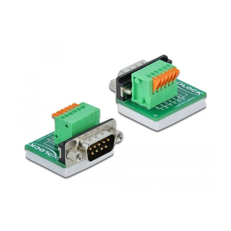 Delock D-Sub 9 Stecker zu Terminalblock mit Drucktaster vertikal