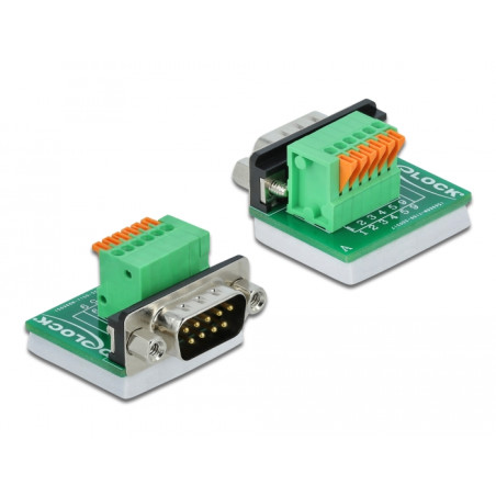 Delock D-Sub 9 Stecker zu Terminalblock mit Drucktaster vertikal