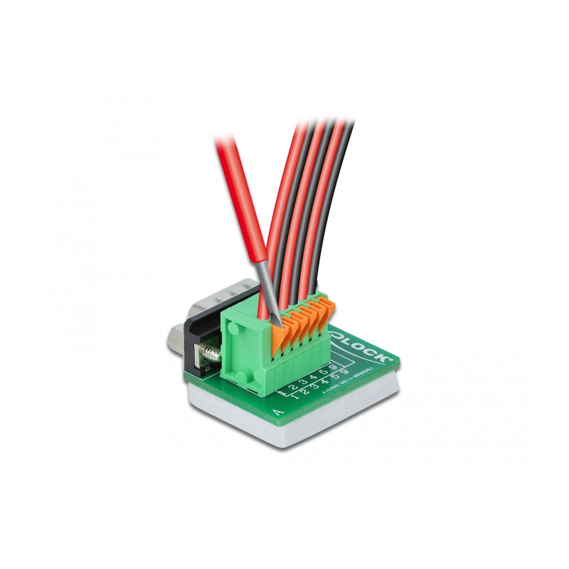 Delock D-Sub 9 Stecker zu Terminalblock mit Drucktaster vertikal