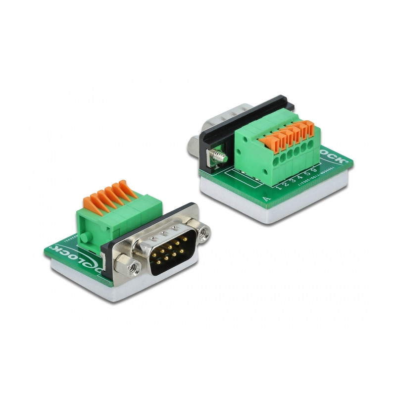 Delock D-Sub9 Stecker zu Terminalblock mit Drucktaster horizontal
