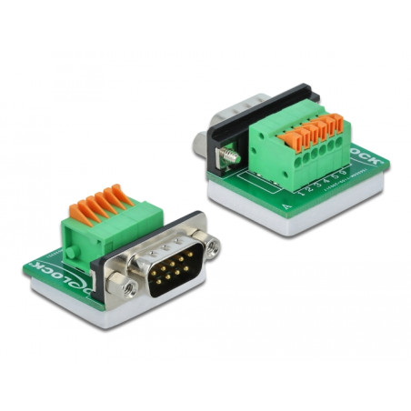 Delock D-Sub9 Stecker zu Terminalblock mit Drucktaster horizontal