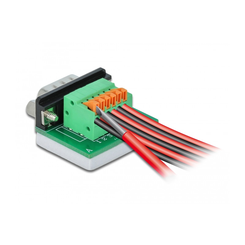 Delock D-Sub9 Stecker zu Terminalblock mit Drucktaster horizontal