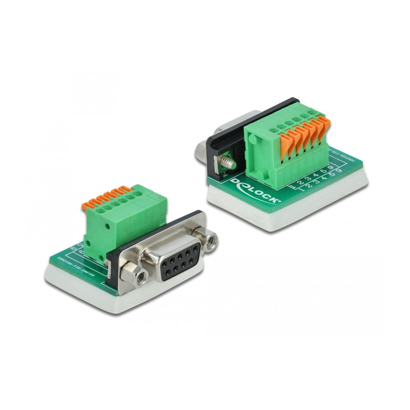 Delock D-Sub9 Buchse zu Terminalblock mit Drucktaster vertikal