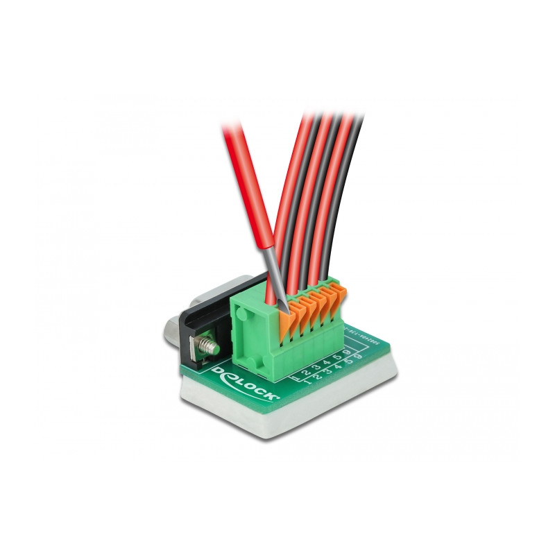 Delock D-Sub9 Buchse zu Terminalblock mit Drucktaster vertikal
