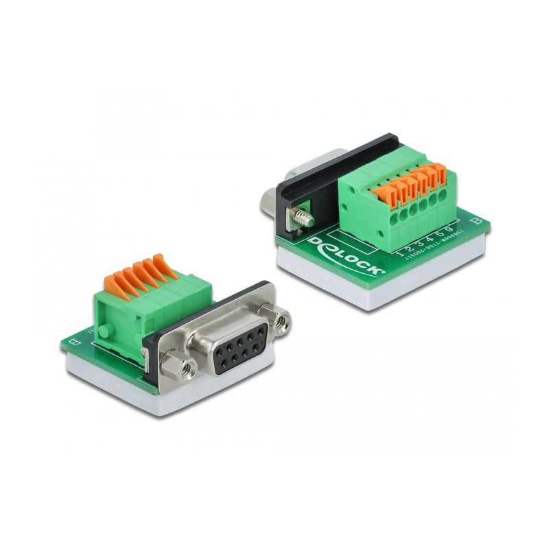 Delock D-Sub9 Buchse zu Terminalblock mit Drucktaster horizontal