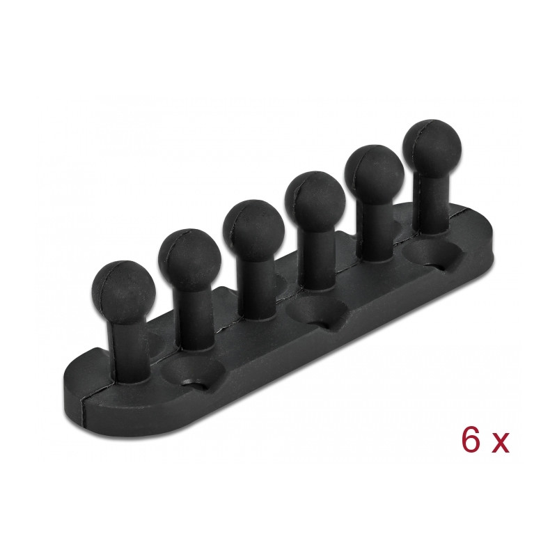 Delock Kabelhalter mit 5 Durchführungen selbstklebend / schraubbar 6 Stück schwarz