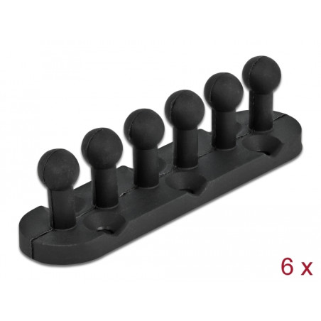 Delock Kabelhalter mit 5 Durchführungen selbstklebend / schraubbar 6 Stück schwarz