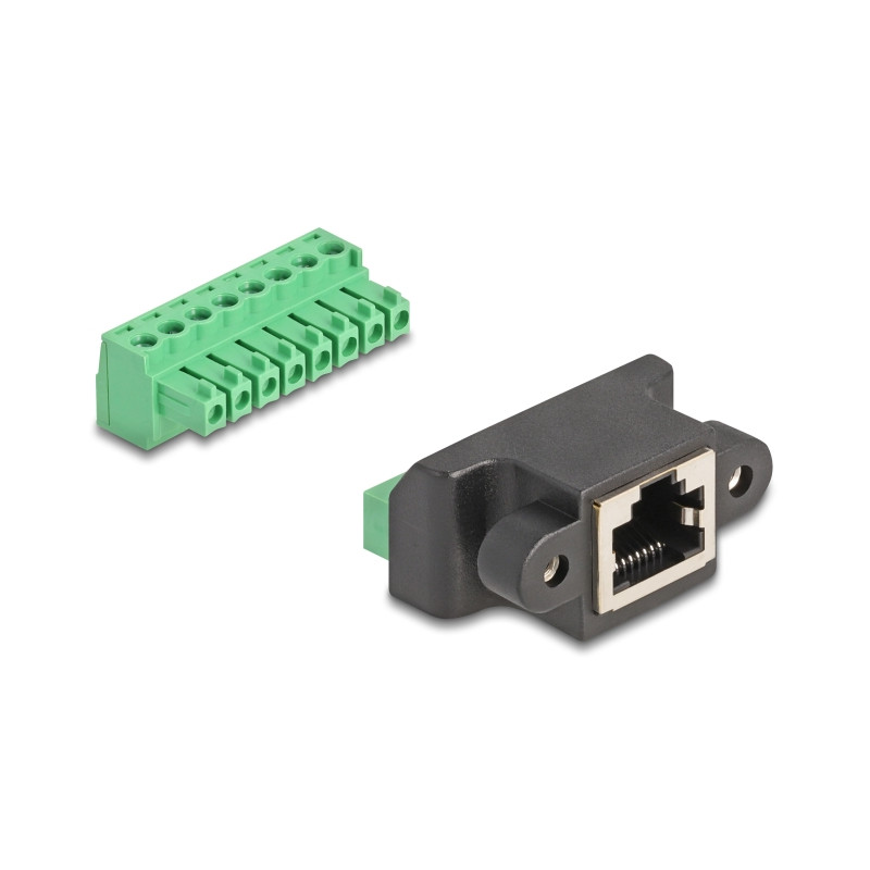 Delock RJ45 Buchse zu Terminalblock Adapter zum Einbau 8 Pin 2-teilig