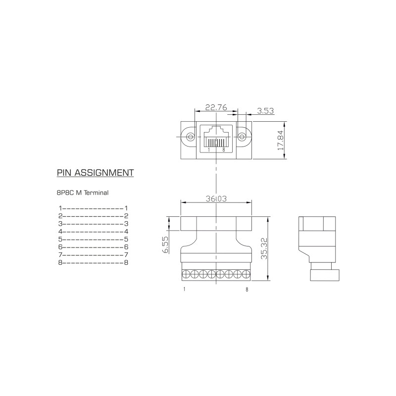 Delock RJ45 Buchse zu Terminalblock Adapter zum Einbau 8 Pin 2-teilig