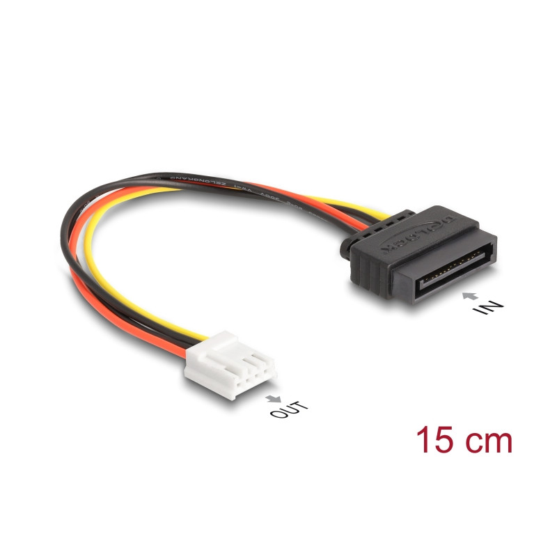 Delock SATA Stromkabel 15 Pin Stecker zu 1 x Floppy 4 Pin Buchse 15 cm