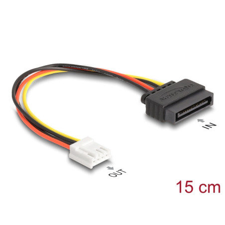 Delock SATA Stromkabel 15 Pin Stecker zu 1 x Floppy 4 Pin Buchse 15 cm