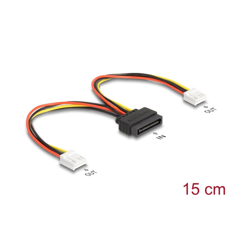 Delock SATA Stromkabel 15 Pin Stecker zu 2 x Floppy 4 Pin Buchse 15 cm