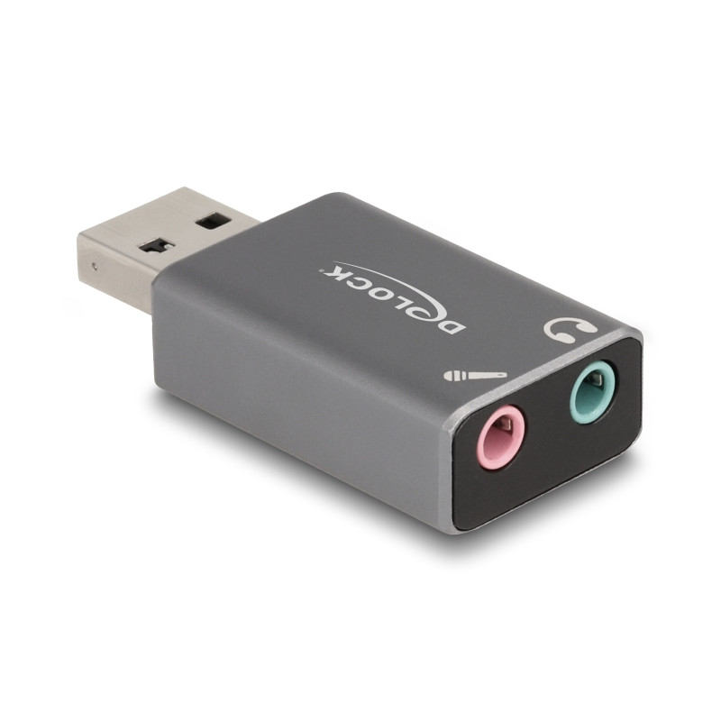 Delock Externe USB Soundkarte mit USB-A Stecker auf 2 x 3,5 mm Klinkenbuchse Plug & Play Audio Adapter