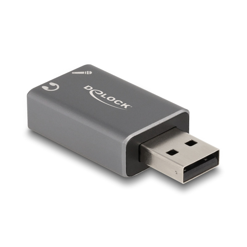 Delock Externe USB Soundkarte mit USB-A Stecker auf 2 x 3,5 mm Klinkenbuchse Plug & Play Audio Adapter