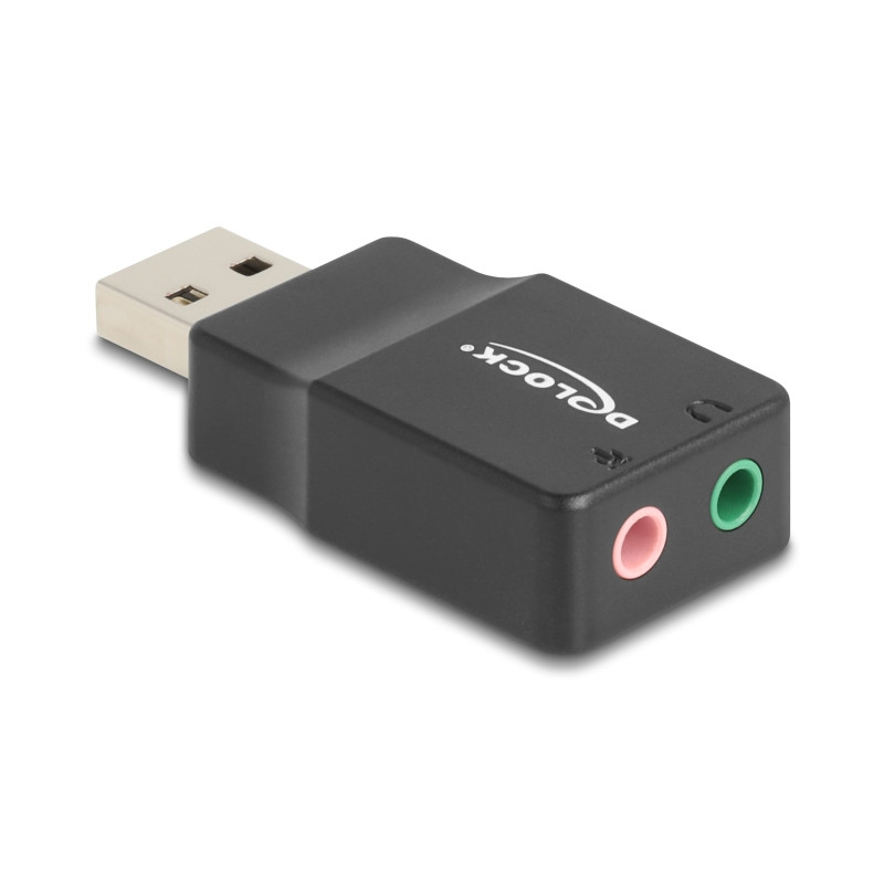 Delock Externe USB Soundkarte mit USB-A Stecker auf 2 x 3,5 mm Klinkenbuchse Plug & Play Audio Adapter schwarz
