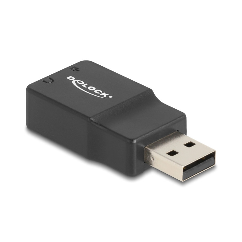 Delock Externe USB Soundkarte mit USB-A Stecker auf 2 x 3,5 mm Klinkenbuchse Plug & Play Audio Adapter schwarz