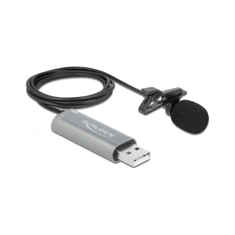 Delock USB Krawatten Lavalier Mikrofon Omnidirektional 24 Bit / 192 kHz mit Clip und 3,5 mm Stereoklinken-Kopfhöreranschluss