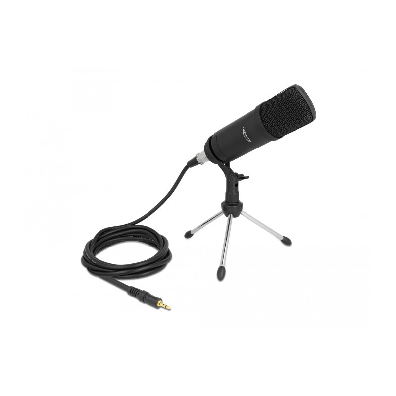 Delock Professionelles Computer Podcasting Mikrofon mit XLR Anschluss und 3 Pin Klinkenstecker + Adapterkabel für Smartphone und