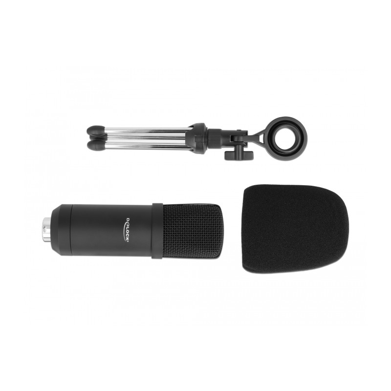 Delock Professionelles Computer Podcasting Mikrofon mit XLR Anschluss und 3 Pin Klinkenstecker + Adapterkabel für Smartphone und