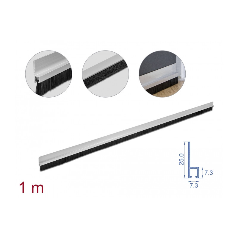 Delock Bürstenstreifen 20 mm mit Alu-Profil gerade - Länge 1 m
