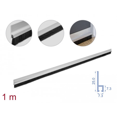 Delock Bürstenstreifen 20 mm mit Alu-Profil gerade - Länge 1 m