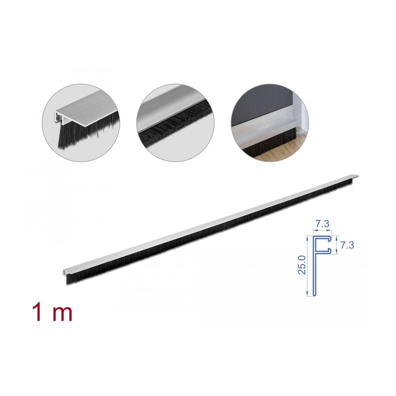 Delock Bürstenstreifen 20 mm mit Alu-Profil gewinkelt - Länge 1 m