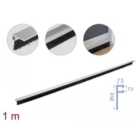 Delock Bürstenstreifen 20 mm mit Alu-Profil gewinkelt - Länge 1 m