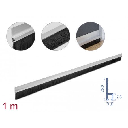 Delock Bürstenstreifen 40 mm mit Alu-Profil gerade - Länge 1 m