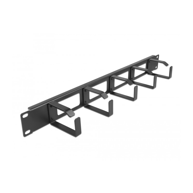 Delock 19″ Kabelmanagement Rangierpanel mit 4 Öffnungen und 5 Bügeln 1 HE schwarz