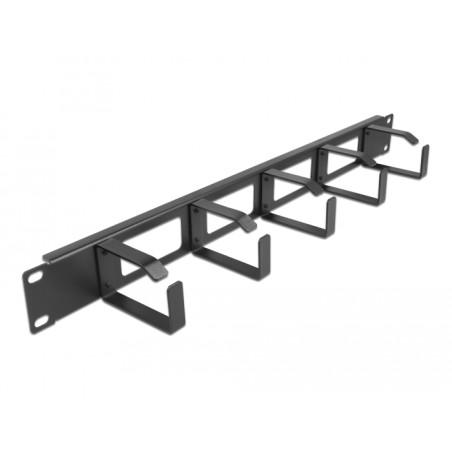Delock 19″ Kabelmanagement Rangierpanel mit 4 Öffnungen und 5 Bügeln 1 HE schwarz