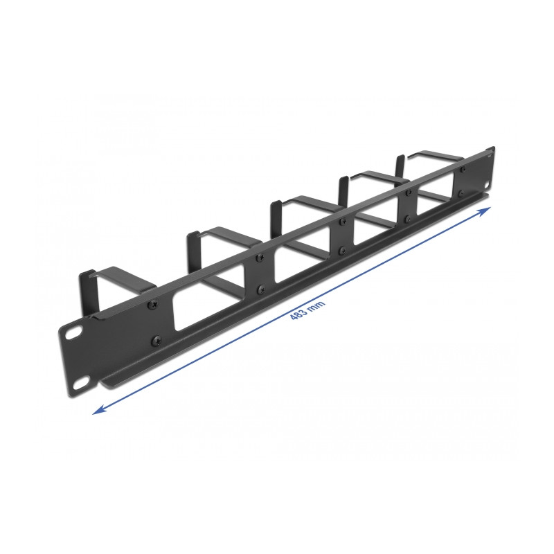 Delock 19″ Kabelmanagement Rangierpanel mit 4 Öffnungen und 5 Bügeln 1 HE schwarz