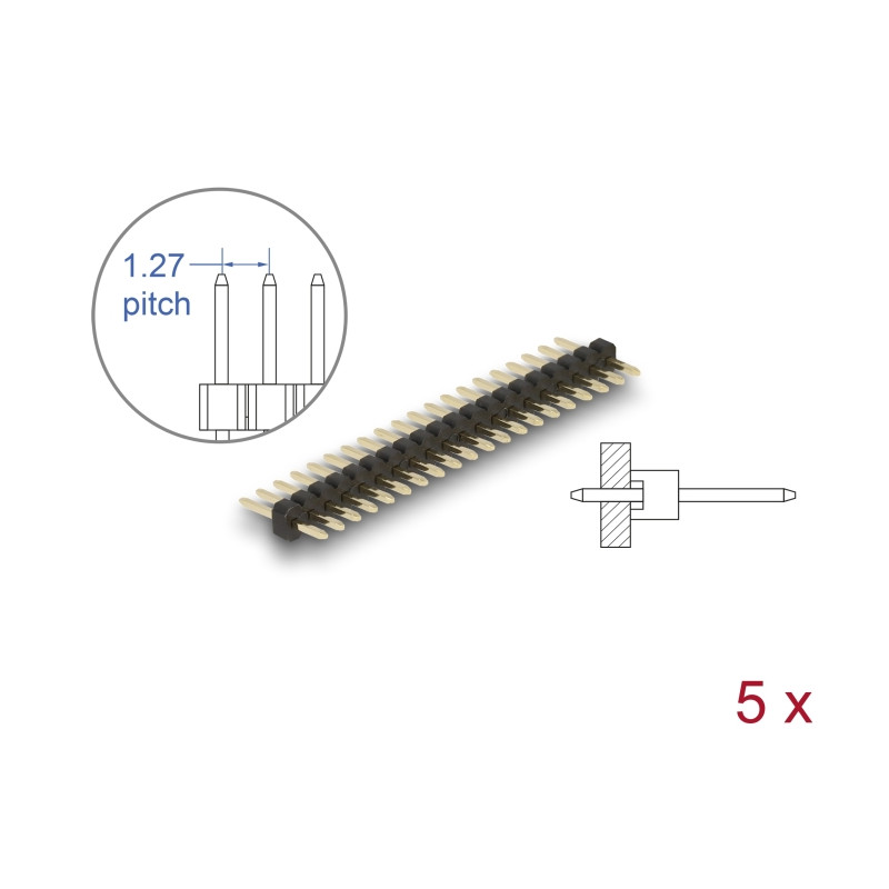 Delock Stiftleiste 20 Pin, Rastermaß 1,27 mm, 1-reihig, gerade, 5 Stück
