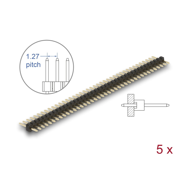 Delock Stiftleiste 40 Pin, Rastermaß 1,27 mm, 1-reihig, gerade, 5 Stück