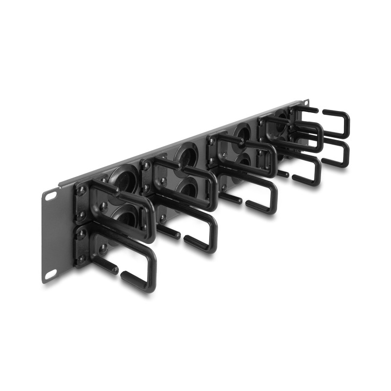 Delock 19″ Kabelmanagement Rangierpanel mit 8 Gummi Kabeldurchführungen und 10 Bügeln 2 HE dunkelgrau