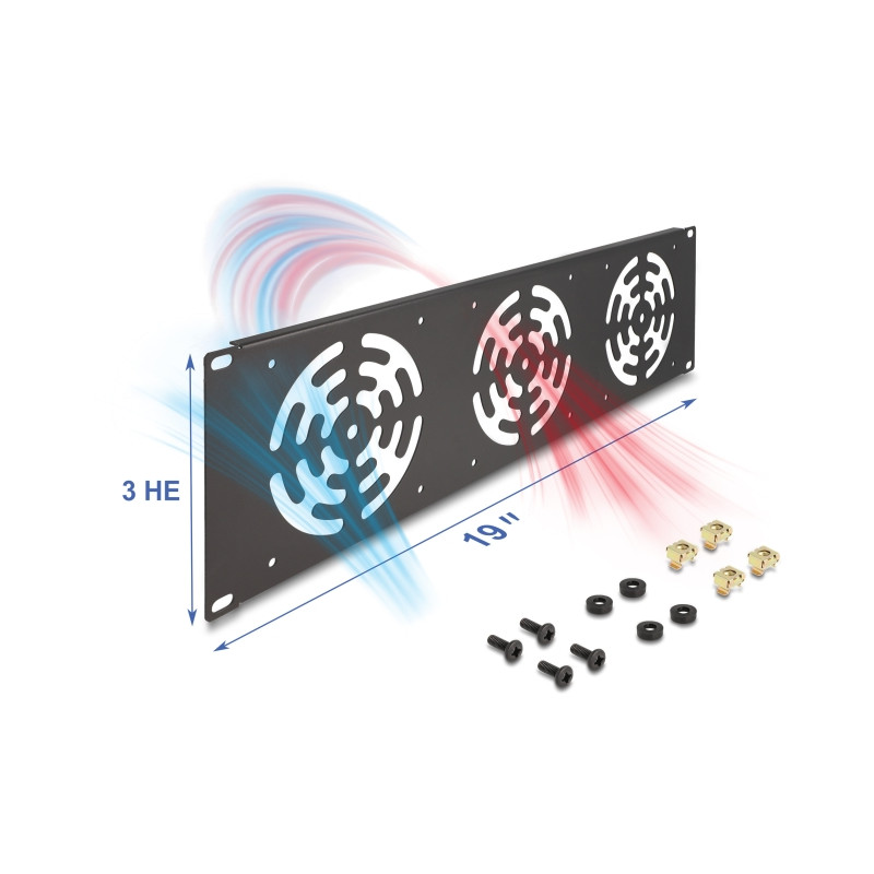 Delock 19″ Rackblende für 3 Lüfter 120 x 120 mm 3 HE dunkelgrau