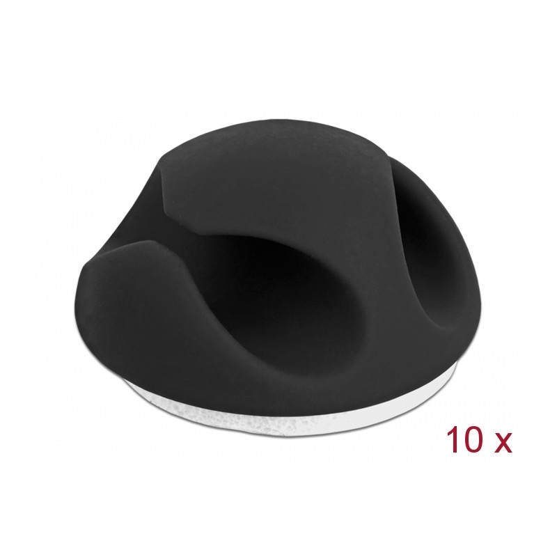 Delock Kabelhalter Mini mit 2 Durchführungen selbstklebend Set 10 Stück schwarz
