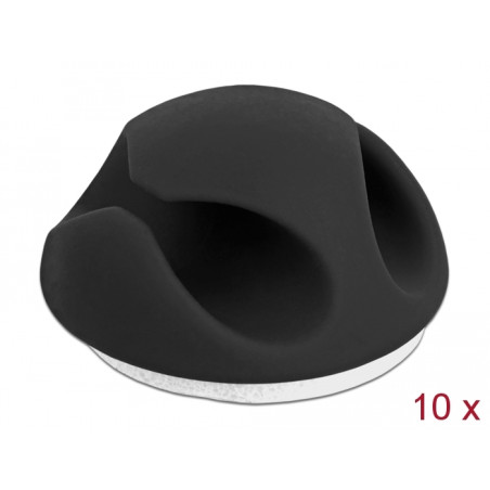 Delock Kabelhalter Mini mit 2 Durchführungen selbstklebend Set 10 Stück schwarz