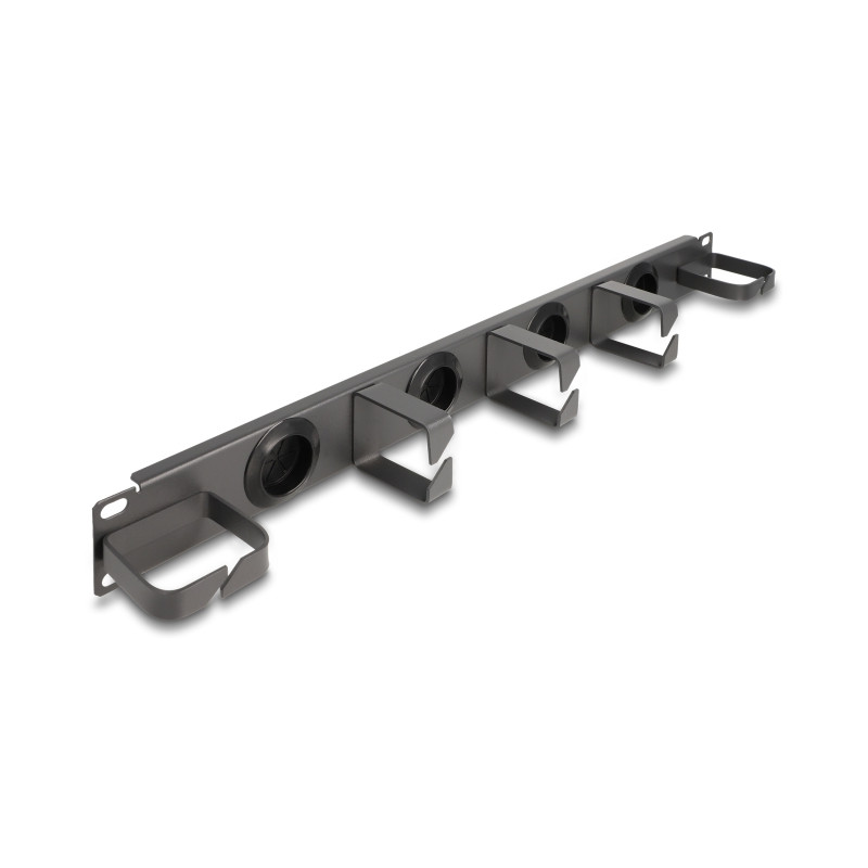 Delock 19″ Kabelmanagement Rangierpanel mit 4 Gummi Kabeldurchführungen und 5 Metall Bügeln 1 HE dunkelgrau